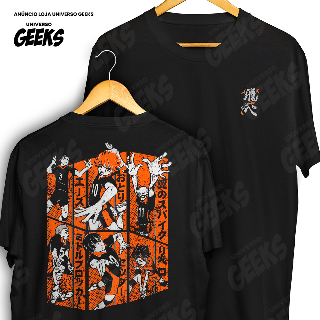 Camiseta Frente E Verso Time Karasuno Haikyuu Painel Laranja Fly High Camisa De Anime 100% Algodão