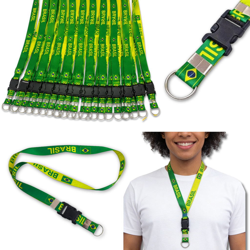 KIT 30 cordão brasil Chaveiro Moto Tirante Engate Porta Crachá Lanyard