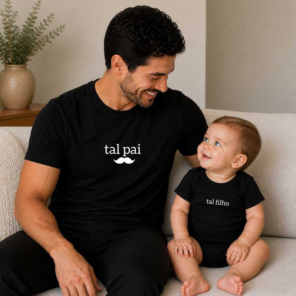 Kit Camiseta Frase Tal Pai Tal Filho 100% Algodão Tal Pai Tal Filho Bigode DDP Estampa Branca