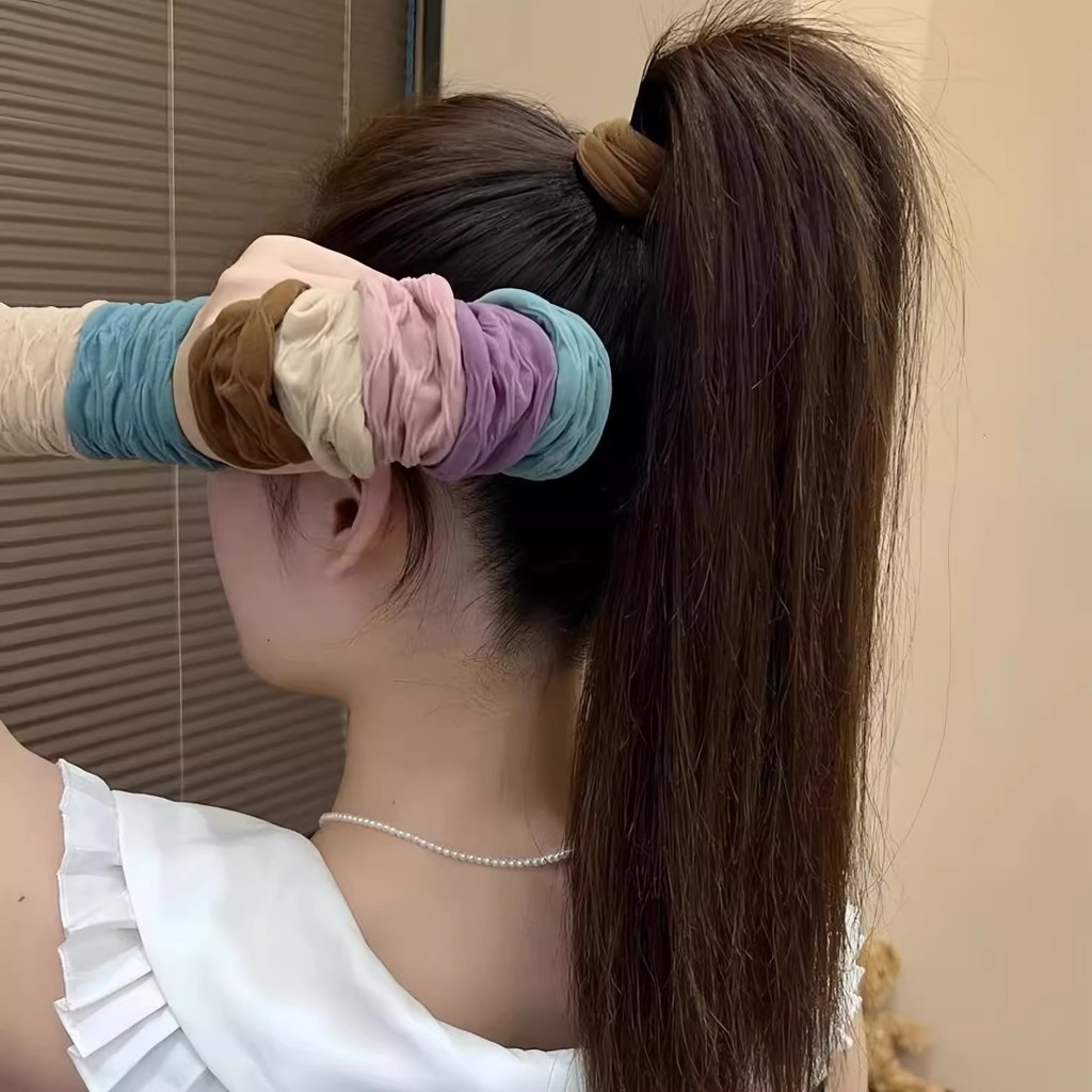 Verão novo estilo de alta elasticidade Ultra-larga máscara sem costura corda muscular alto rabo de cavalo laço de cabelo