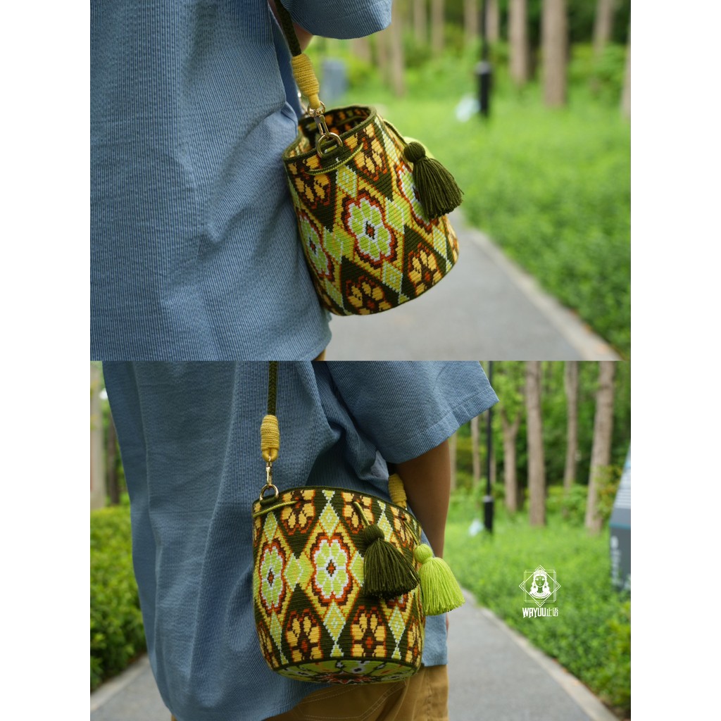 Flor verde wayuu único fio pequeno balde saco DIY Material pacote colômbia Original importado Wayu linha