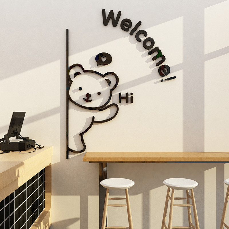 Loja de chá de leite bem-vindo parede loja porta decoração café bolo sobremesa fundo criativo Layout adesivos de parede