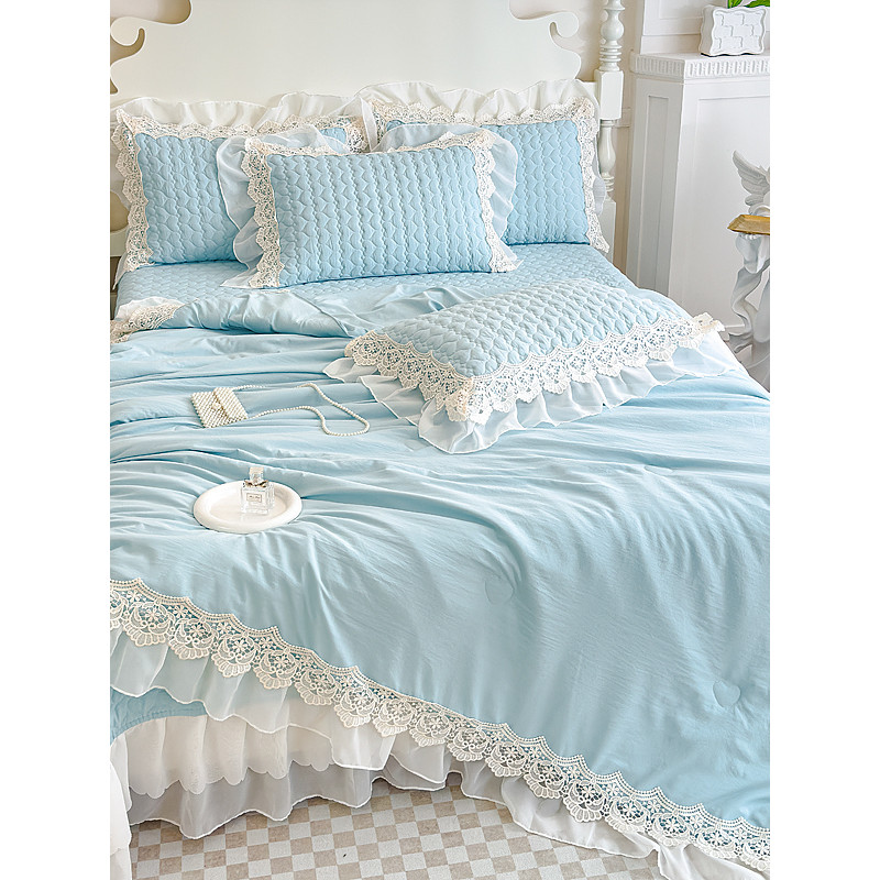 Capa de cama de Chiffon de renda francesa conjunto de três peças capa de edredão de renda francesa roupa de cama dupla c