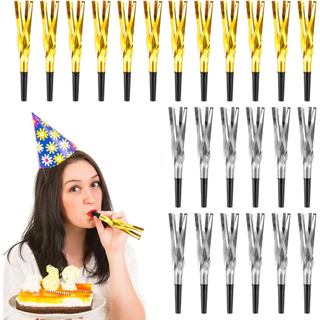 Apitos de Ano Novo, 24 Peças de Apitos Dourados e Prateados, Suprimentos para Festa de Réveillon, Apitos de Festa, Corne