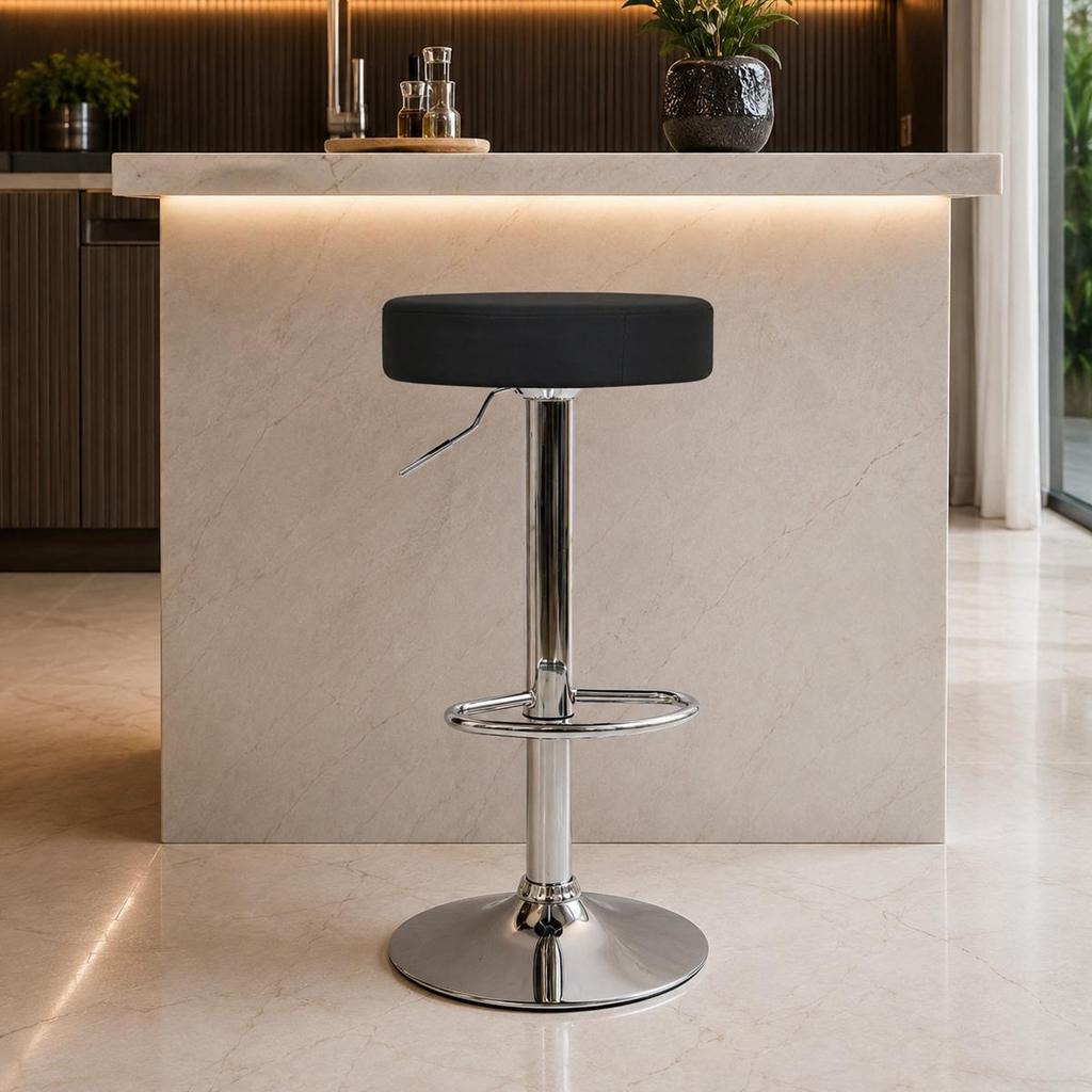 Banqueta Alta Regulável Para Cozinha Ilha Balcão Giratoria Venice Preta