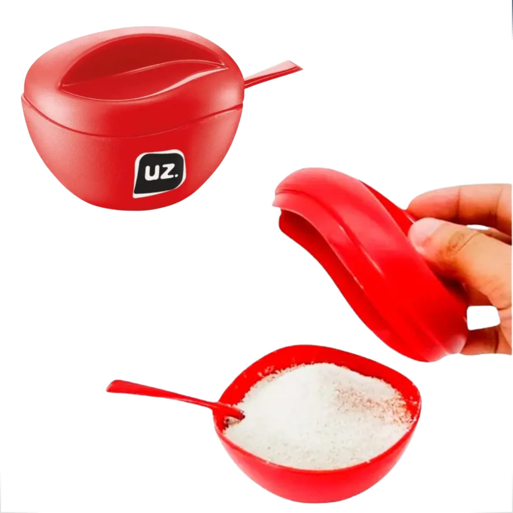 Açucareiro com colher Vermelho de Plástico Uz Utilidades