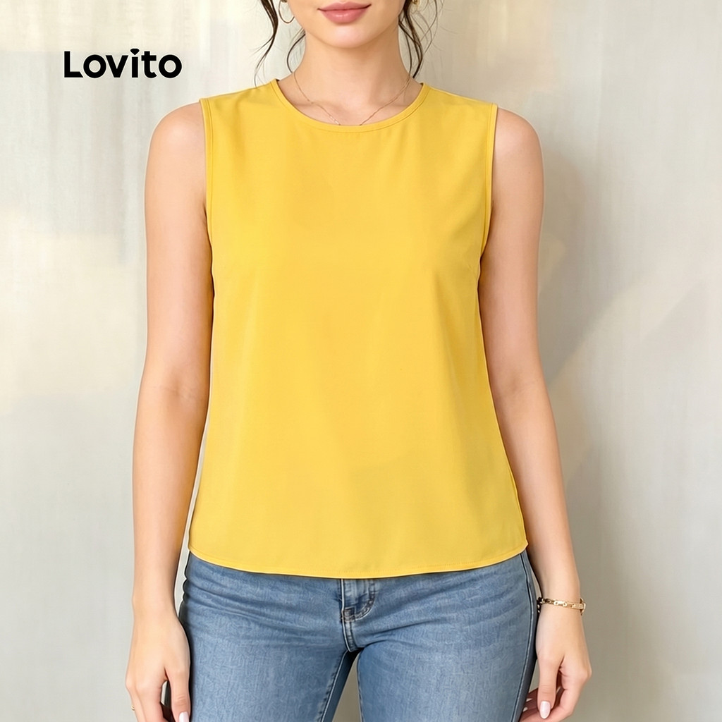 Lovito Blusa Elegante Amarela com Laço e Pregas Nas Costas para Mulheres primavera/verão LK6ED228 · foto 2