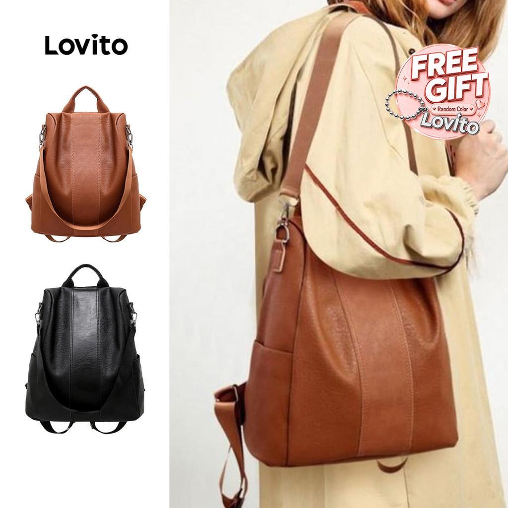 Lovito Mochila Casual simples antirroubo de couro macio para mulheres LFA65161