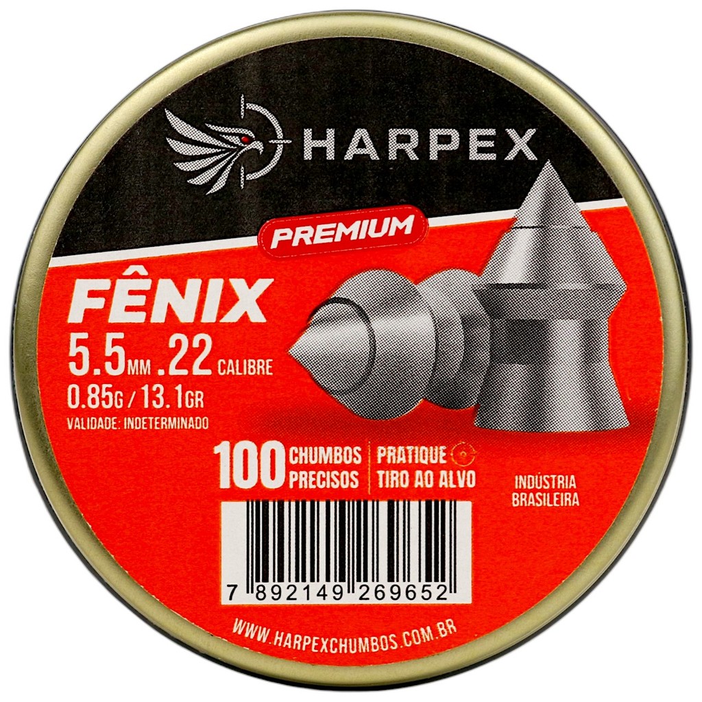 Chumbinho Harpex Fênix Premium Alta Perfuração 5.5mm (.22) - 100un