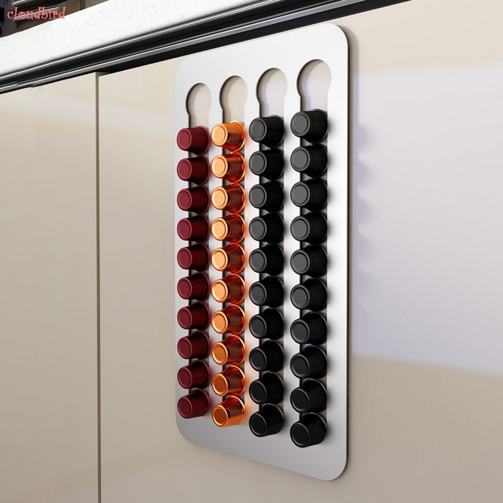 Rack De Armazenamento De Cápsulas De Café Em Aço Inoxidável-Suporte De Montagem Parede Para Cozinha E Escritório Domésti