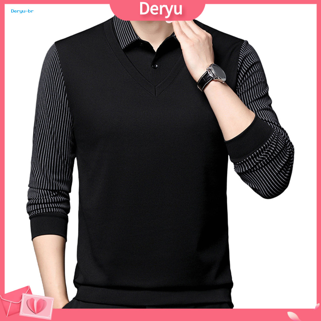 Men Shirt Collar Pullover Father Top Men's Fall Winter Plush Lined Two-piece Turn-down Formal Business Style Mid-aged Of