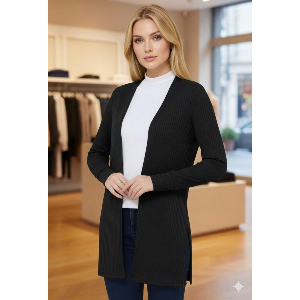 cardigan casaco feminino canelado manga longa elastano estica perfeito top elegante