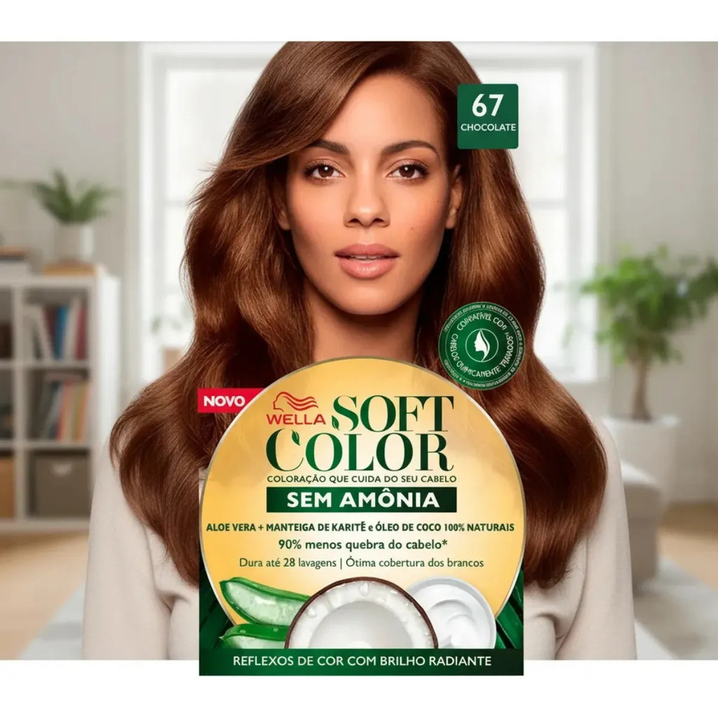 Tonalizante Soft Color Wella Sem Amônia Tinta Cabelo 67 Chocolate Vegano Kit Coloração Capilar Brilho Intenso Cor Quente