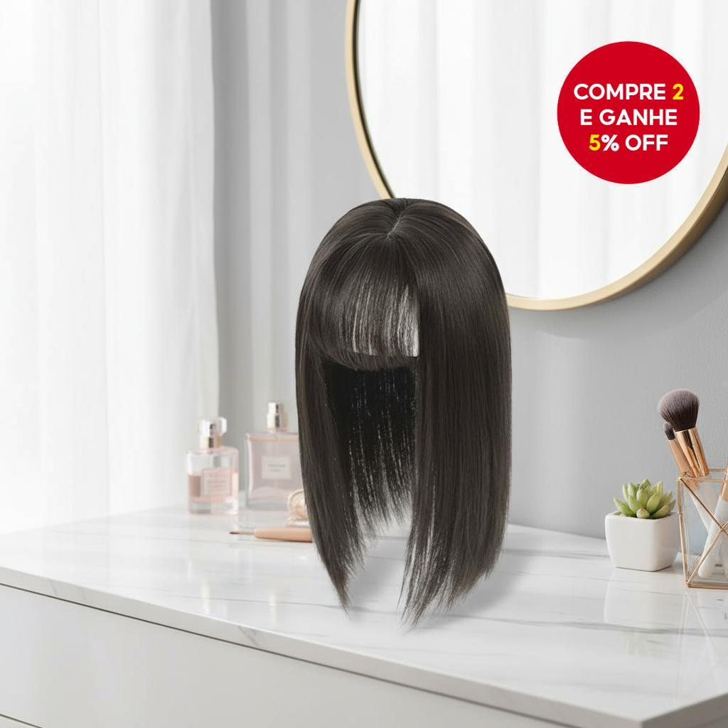 Topper de cabelo com franja 3D feminino - Aplique natural de cabelo humano para cabelos ralos e cobertura de fios