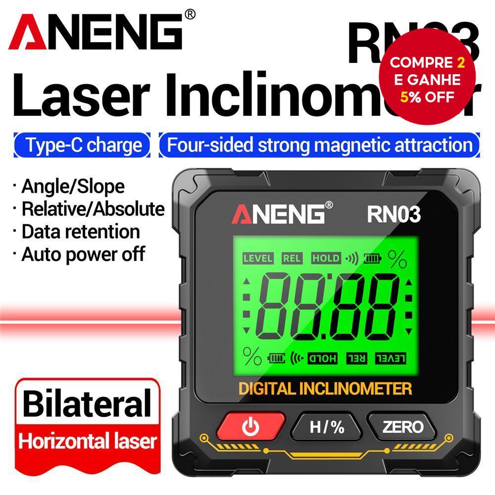 Inclinômetro De Laser Digital ANENG RN03 De Uma Peça , Localizador De Ângulo Magnético Automático De 4 Lados 0.05 ° Ferr