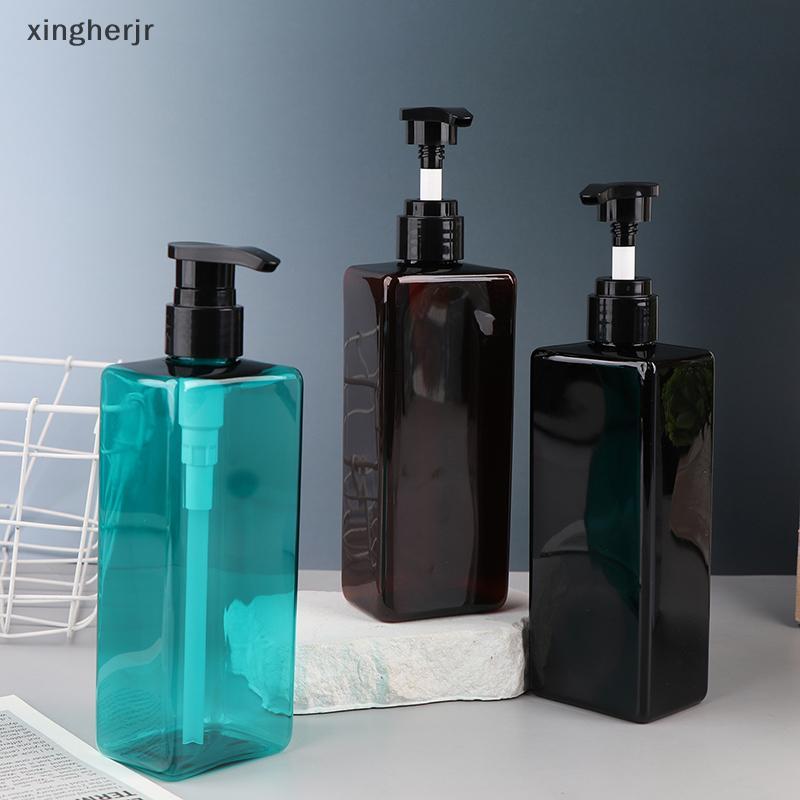 Xjbr 500ml Loção Corporal Garrafa Quadrada PET Plástico Chuveiro Gel Shampoo Imprensa Bomba Garrafas Recipientes Recarre