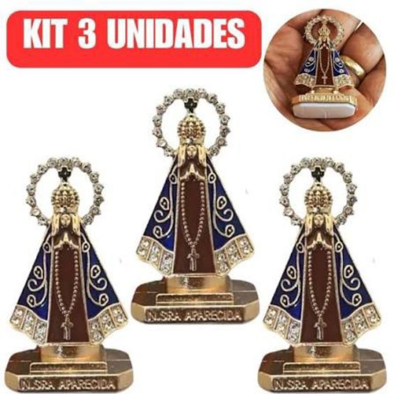 kit 3 santinha, miniatura de imagem Nossa Senhora Aparecida para carro, oratório, estante