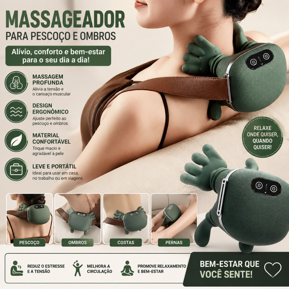 Massageador Cervical Elétrico Pescoço Costas Ombros Shiatsu Com Aquecimento