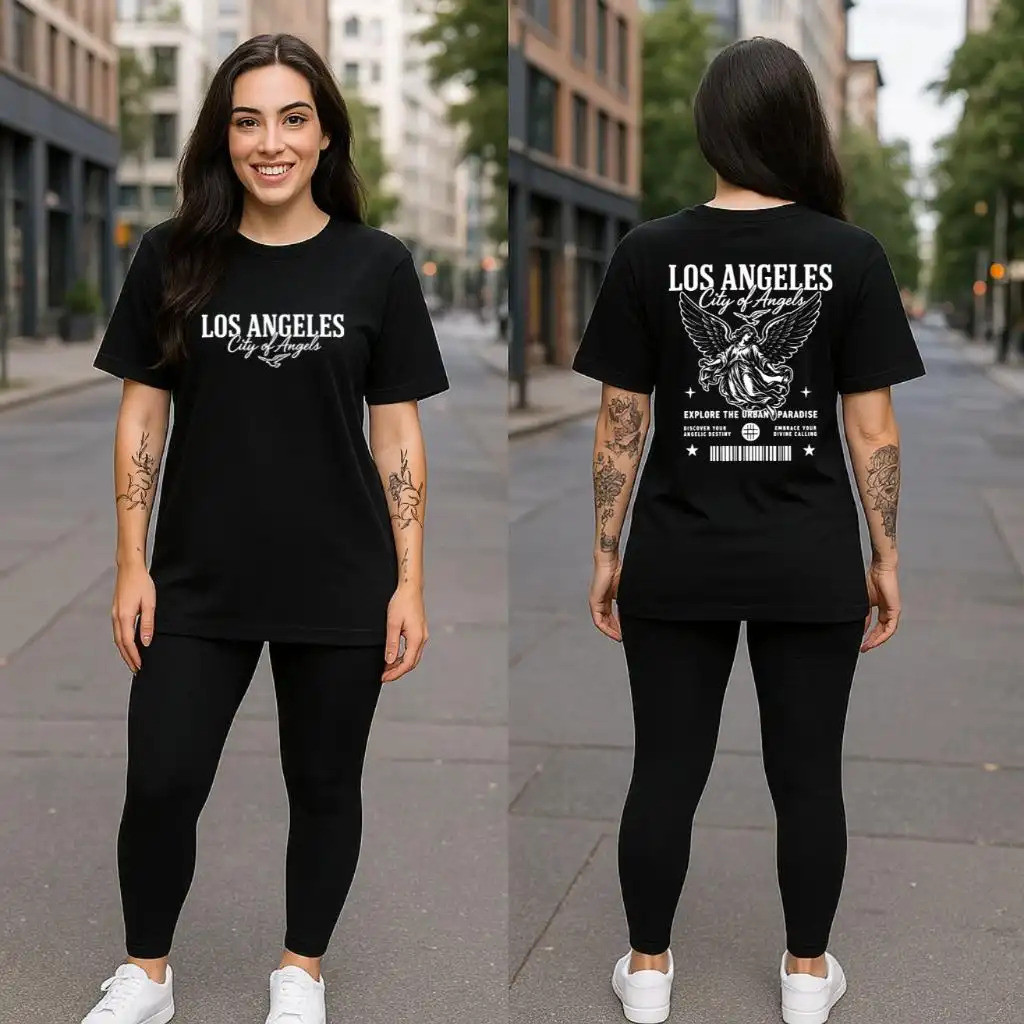 Camiseta Feminina Oversized Los Angeles 100% Algodão Manga Curta Estampada Casual Streetwear Moda Urbana Tecido Macio Le