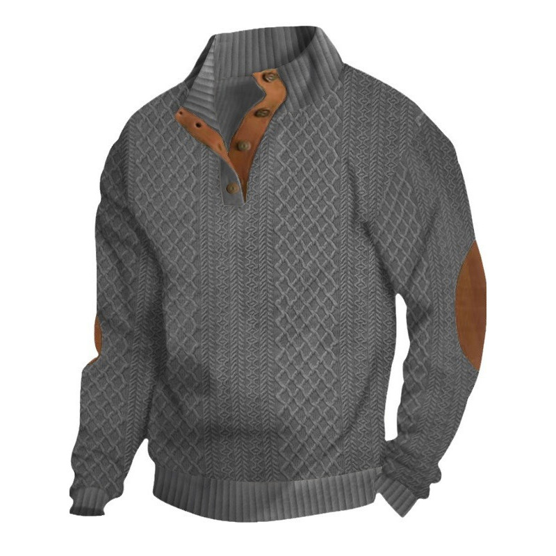 Europeu americano casual masculino gola manga longa casual ao ar livre manga longa moletom Jacquard malha topo moda solt