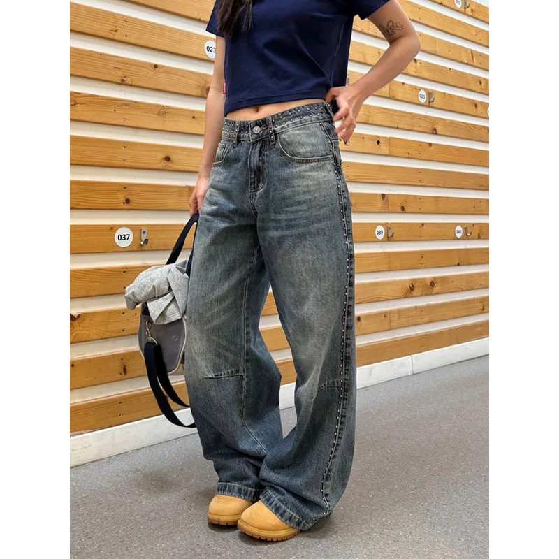 Calça Jeans Feminina Larga e Folgada Estilo Boyfriend Y2K, Moda Urbana, Streetwear Japonês, Anos 2000, Retro Americano,