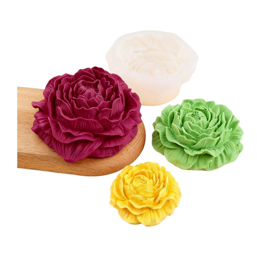 Molde de Silicone 3D para Gesso de Aromaterapia, Molde 3D para Bolo em Forma de Flor de Peônia