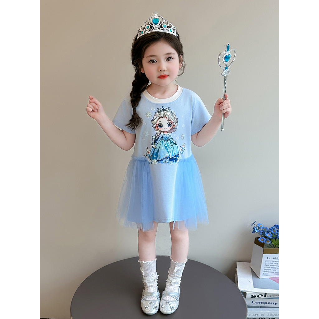 Meninas verão de manga curta elsa vestido 2026 novo estilo crianças vestido de verão elsa vestido de princesa bebê menin