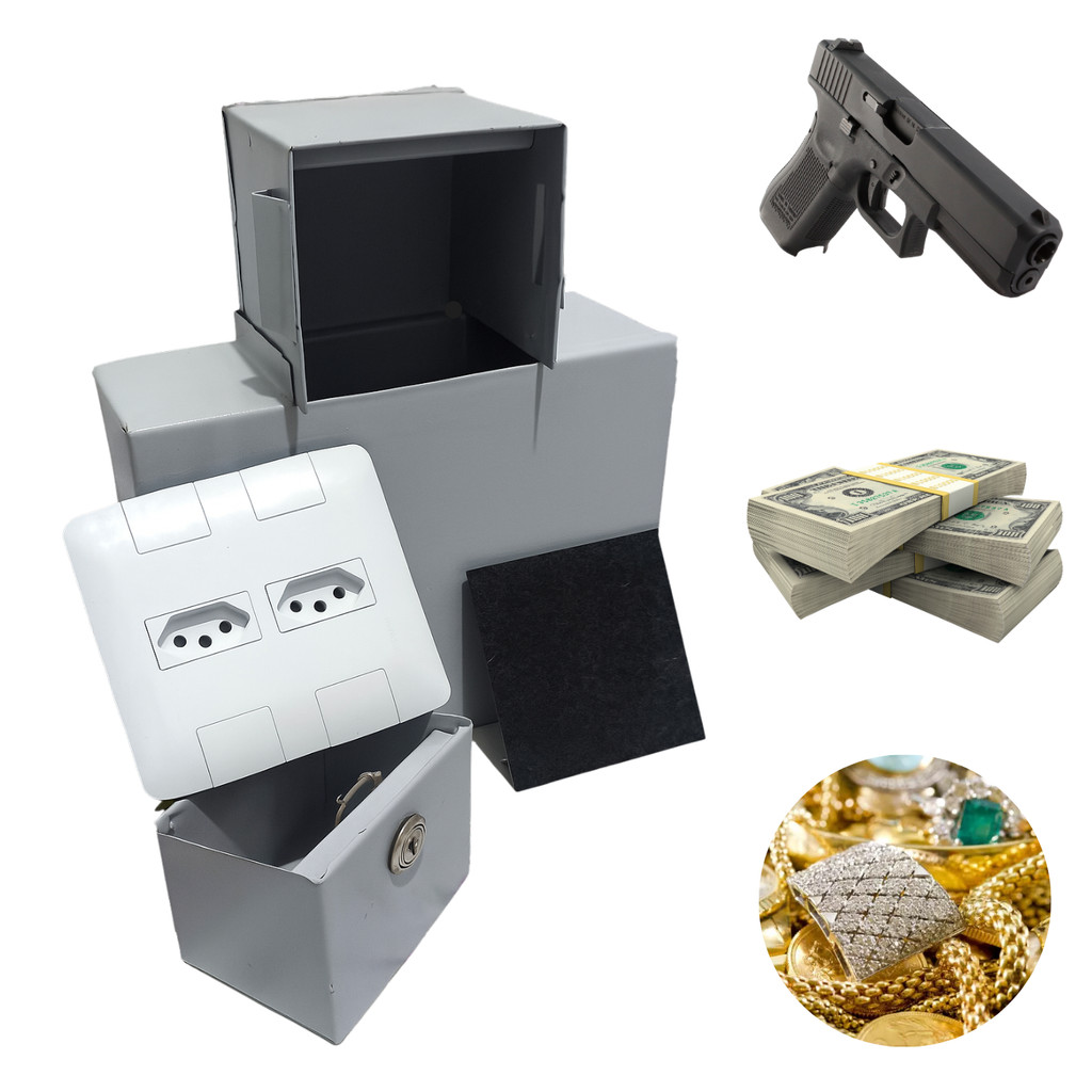 Cofre Camuflado em Formato de Tomada p Embutir na Parede, Ideal para Guardar Dinheiro, Joias e Armas