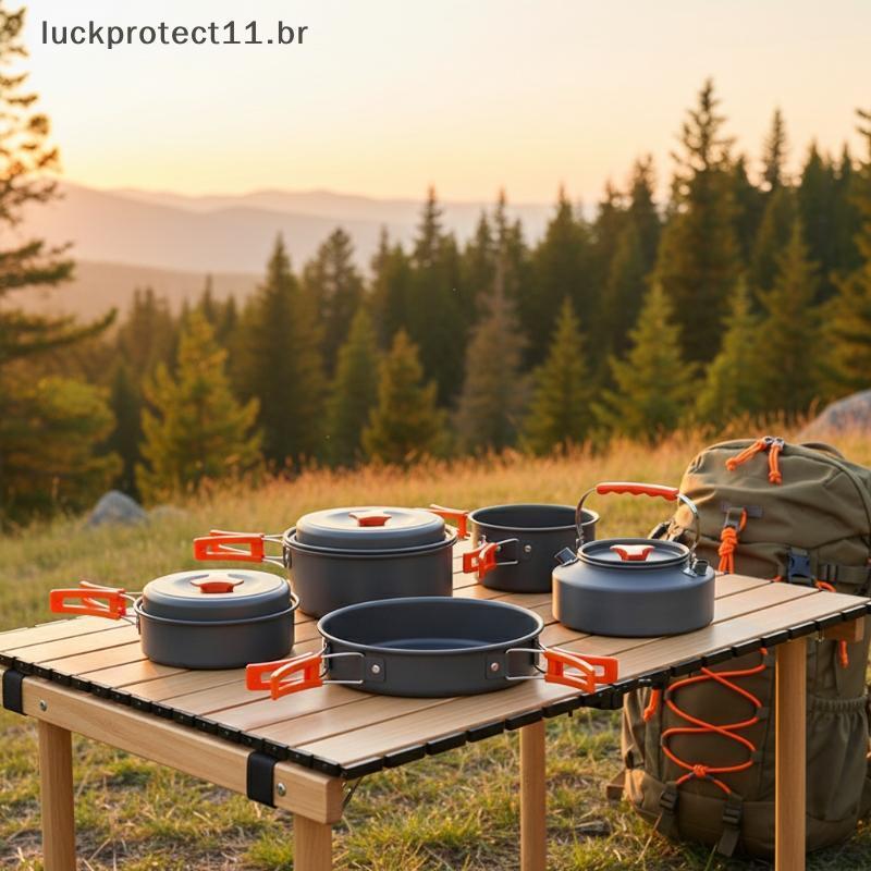 LTBR Conjunto De Panelas De Acampamento De Alumínio Portátil Caminhadas Kit De Cozinha 6 Peças Talheres Leves Ao Ar Livr