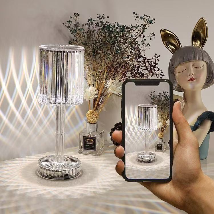 Luminária Led Touch Abajur Cristal Cúpula Acrílico Usb 3 Cores Projeção Mesa Sensor Touch