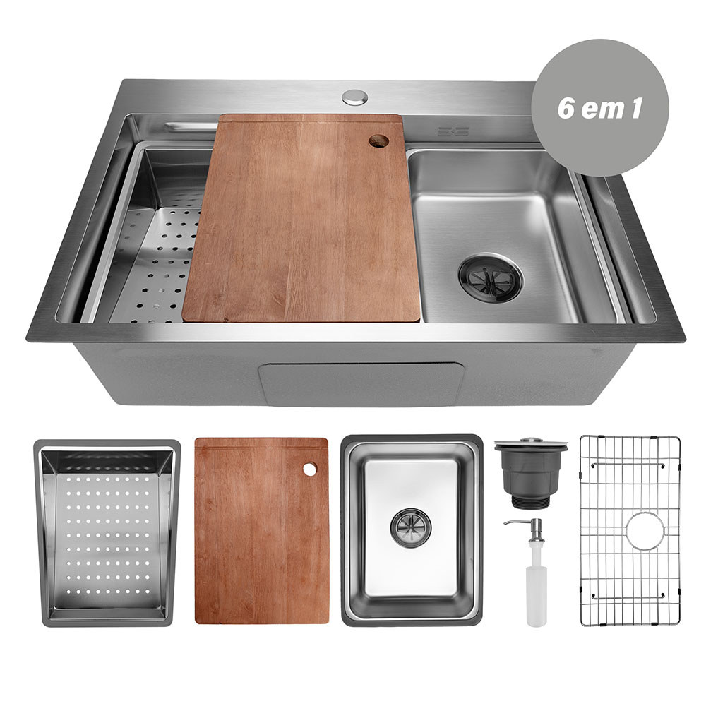 Cuba Pia Cozinha Gourmet Inox 5 em 1 Iura Uniq Com Acessórios 70x47