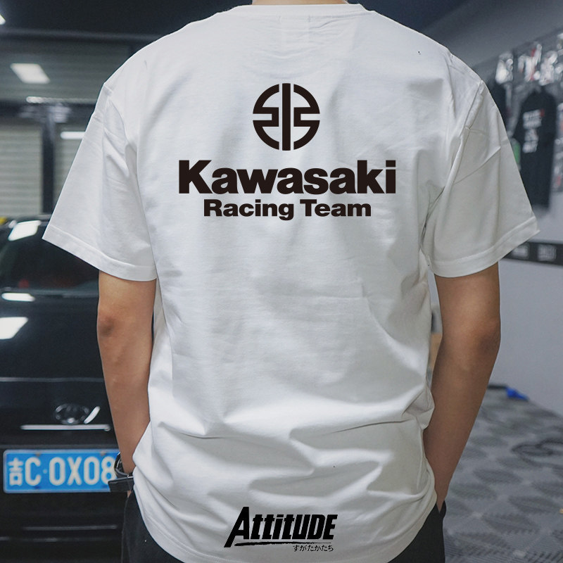 Atitude Kawasaki Ninja Racing Culture Camiseta Masculina De Manga Curta 100 % Algodão Locomotiva Para Passeios Ao Ar Liv