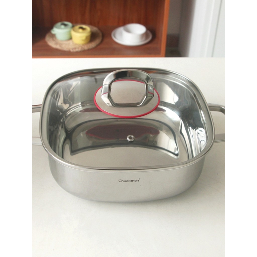 Pode servir panela de sopa quadrada 18/10 panela de guisado de aço inoxidável espessada moldagem de uma peça 24cm fogão 