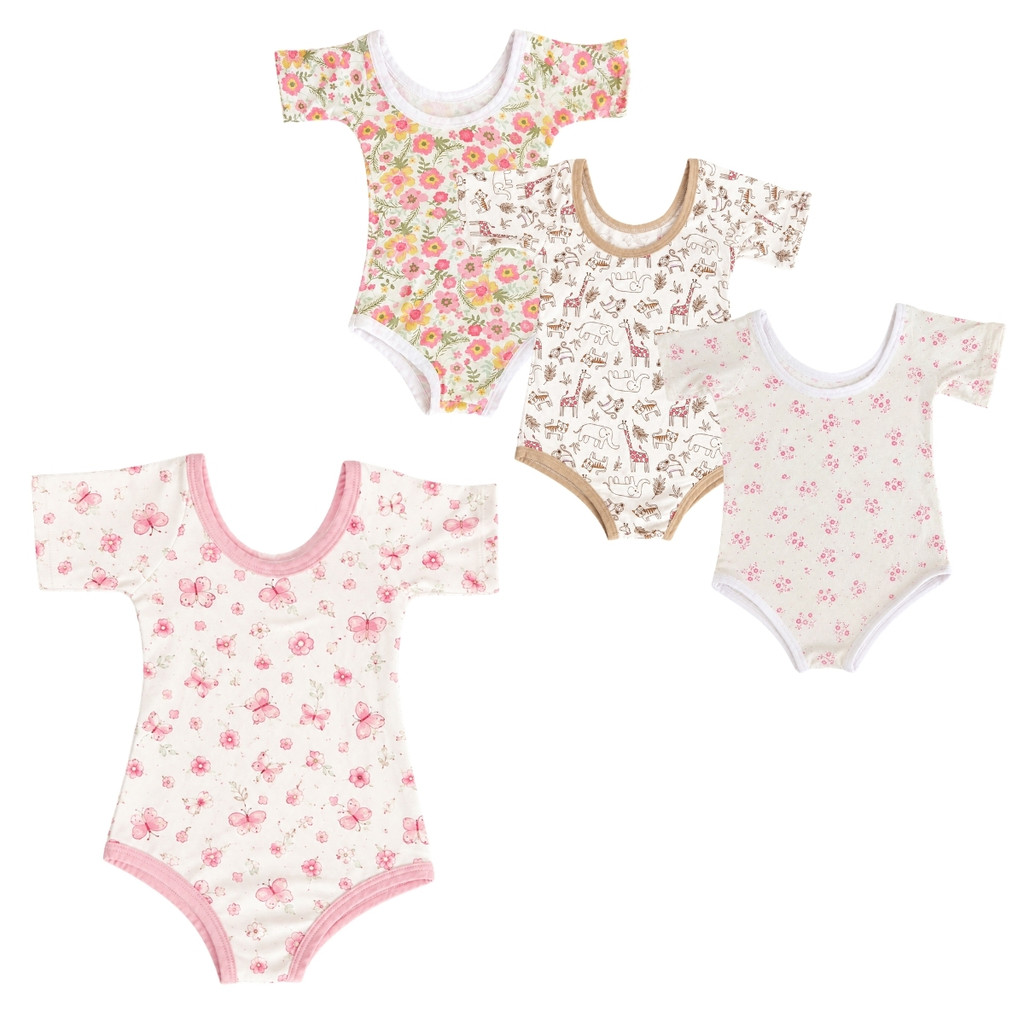 Kit 4 ou 2 Body Infantil 1 a 8 Anos Menina Manga Curta Algodão Body Bebê Estampado Confortável Suede