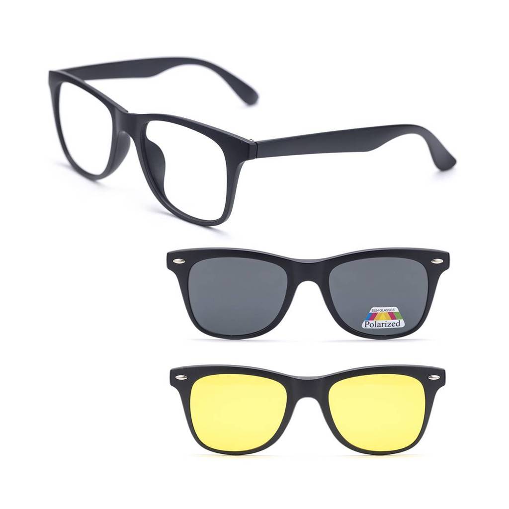 Armação De Óculos Sol E Grau Preto Masculino Polarizado Clip On Magnético 3x1 Troca Lentes Mod 2208