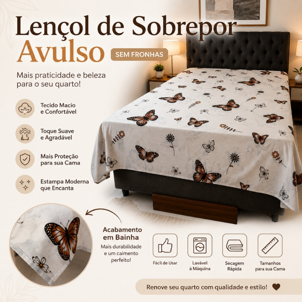 Lençol sem elastico Avulso Estampado - Acabamento em bainha - SEM FRONHAS