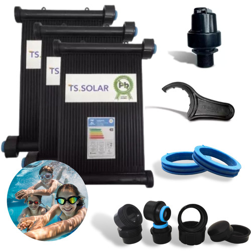 Kit Aquecimento Solar Piscina 2.500L – 3 Placas 2m TS Solar + Válvula + Kit Instalação