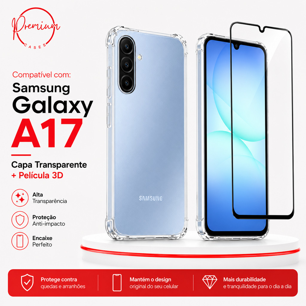 Capa Capinha Anti Impacto Compatível Com Galaxy A17 E/OU Película 3D Vidro Temperado