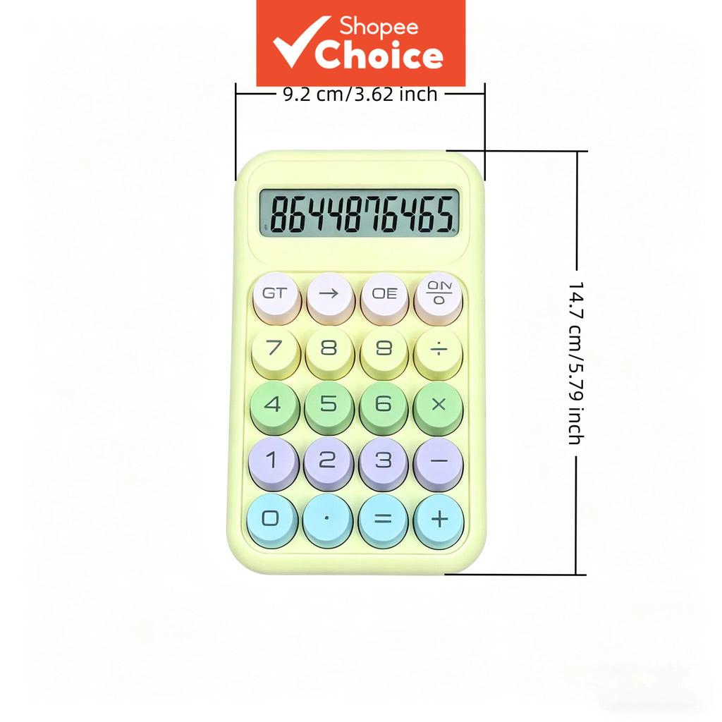 Calculadora Eletrônica Portátil Cor Macaron, Fofa Calculadora de Bolso com Botões Redondos e Adesivo de Futebol Bônus