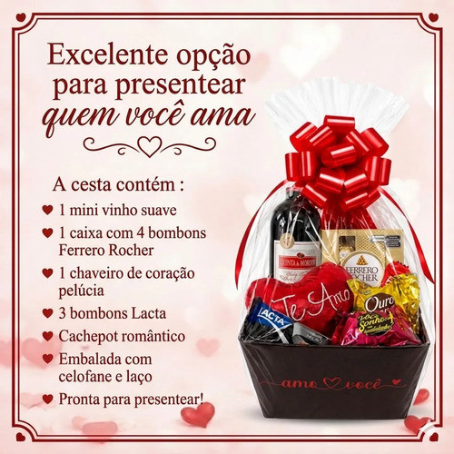 Cesta Completa Dia Dos Namorados Presente Aniversário Vinho — imagem 2 de 2