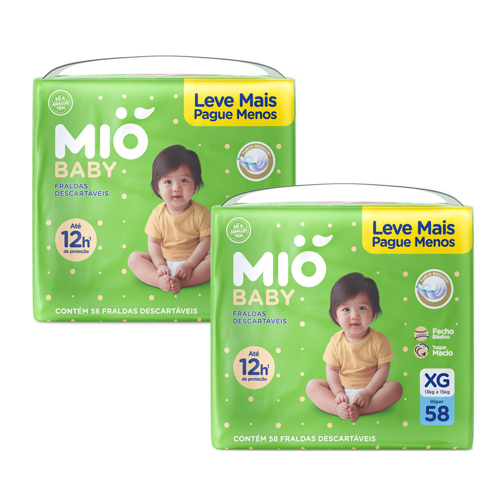 Kit 2 Fralda Mió Baby Tamanho XG Hiper 58 Unidades Descartáveis