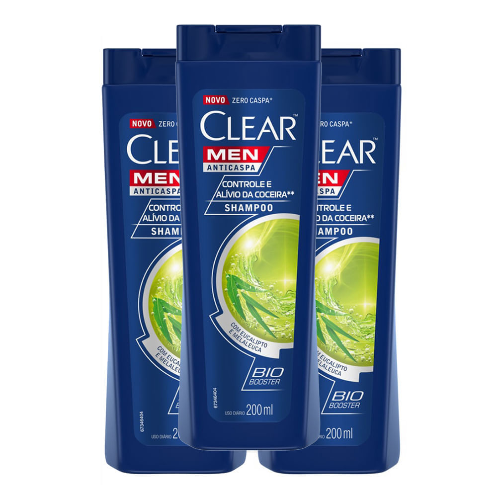 Kit 3 Shampoo Clear Men Controle e Alívio da Coceira 200ml
