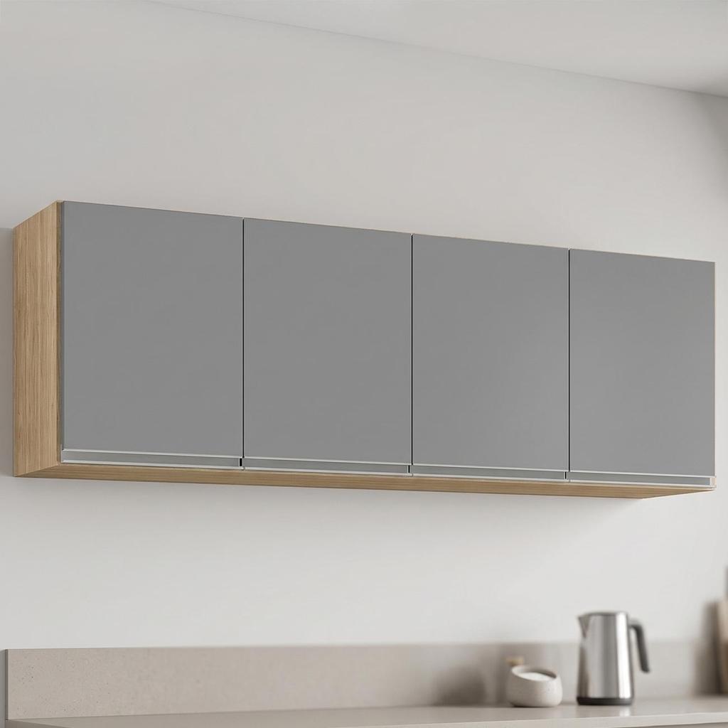 Armário Aéreo 160cm 4 Portas Nevada Castanho/Cinza - Lumil Móveis