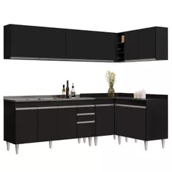 Armário de Cozinha Modulado de Canto 6 Peças CP33 com Pia Inox Preto - Lumil