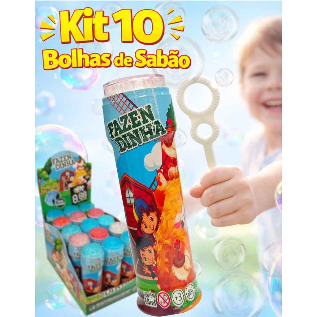 Kit 10 Bolha Sabão fazendinha Lembrancinhas de aniversário infantil bolinha prenda sacolinha surpres