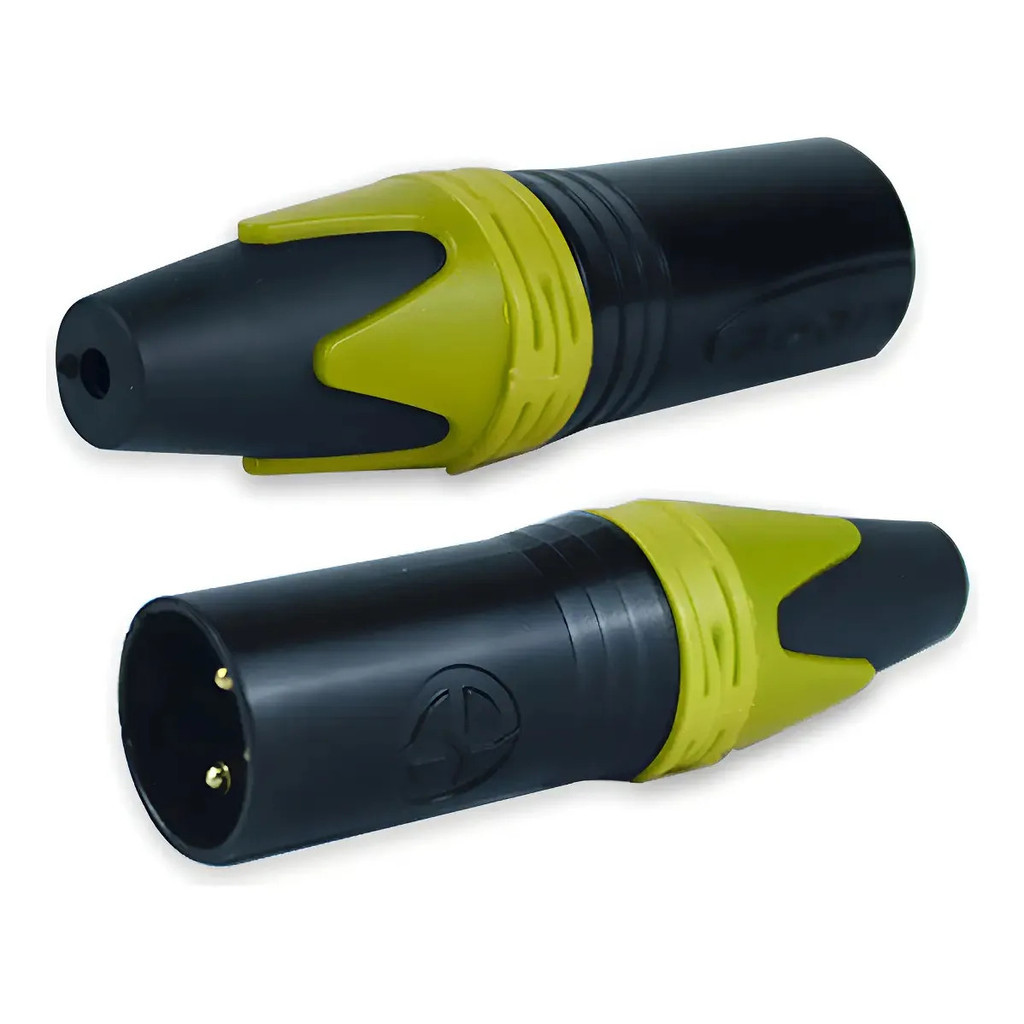 Kit 10 Plug Xlr Macho Metalico Preto E Amarelo