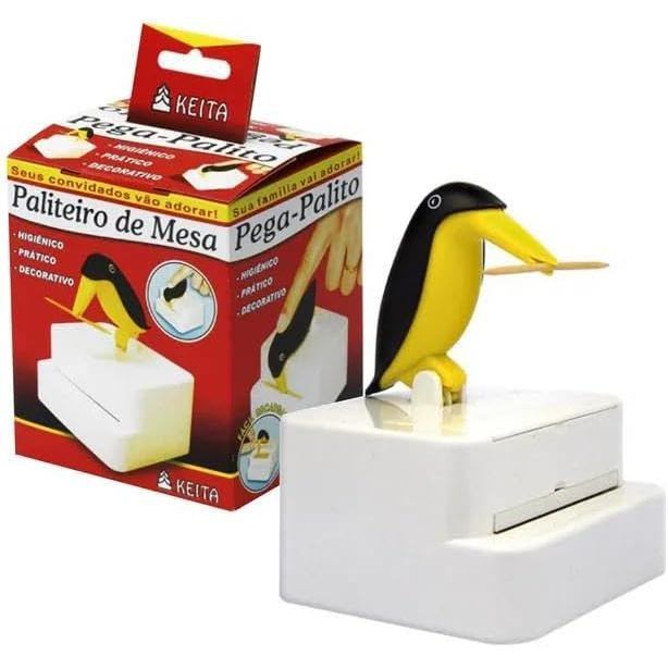 Paliteiro Automático Pinguim Decorativo Divertido Porta Palitos de Dente Higiênico para Mesa Cozinha
