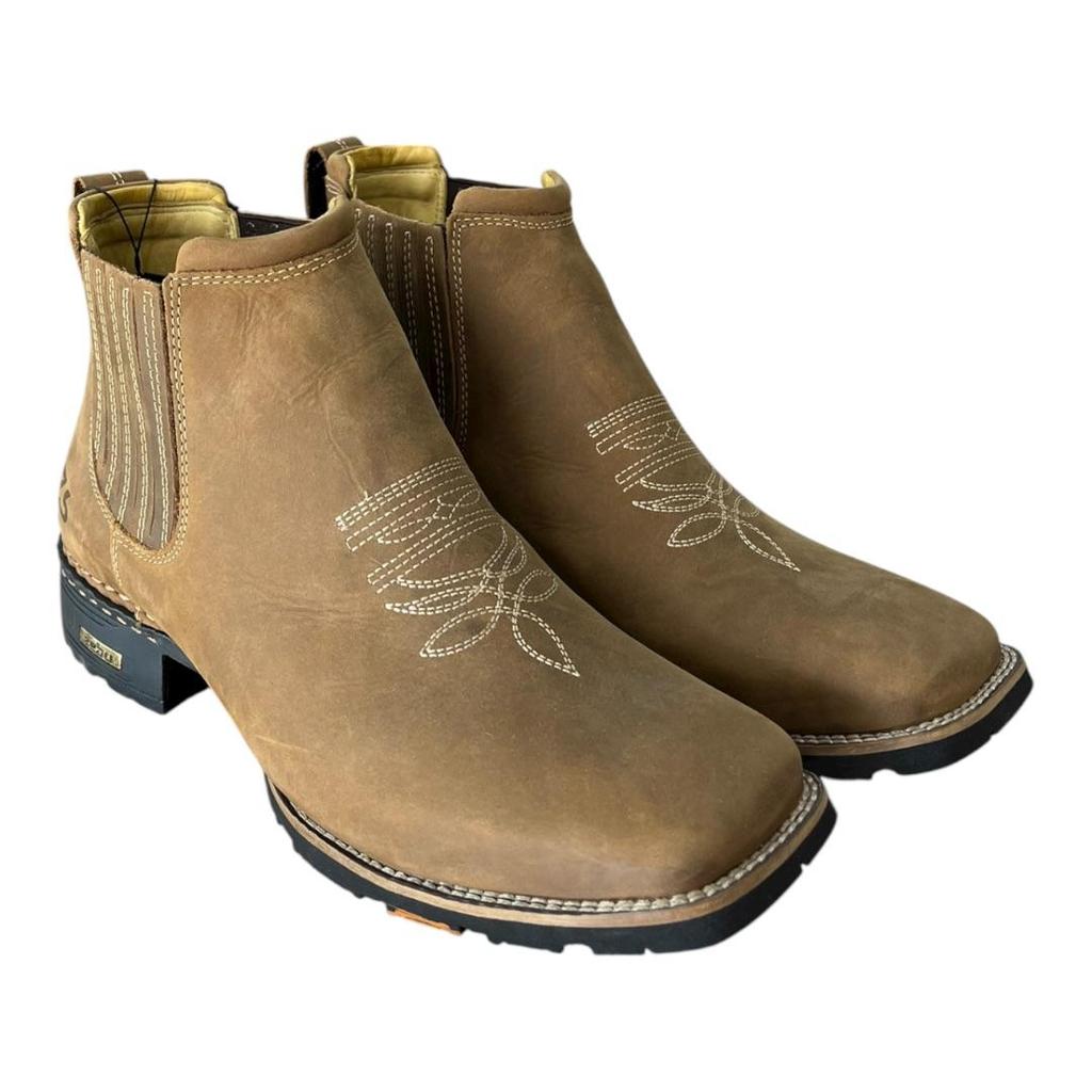 Botina Country Masculina Zebu Sela Couro Legítimo Confortável e Resistente tradicional tratorada bico quadrado