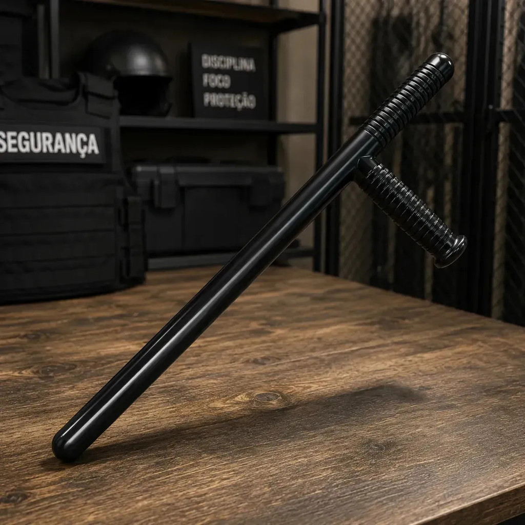 Tonfa Cassetete Bastão Lateral 58cm Preto Uso Institucional Vigilância