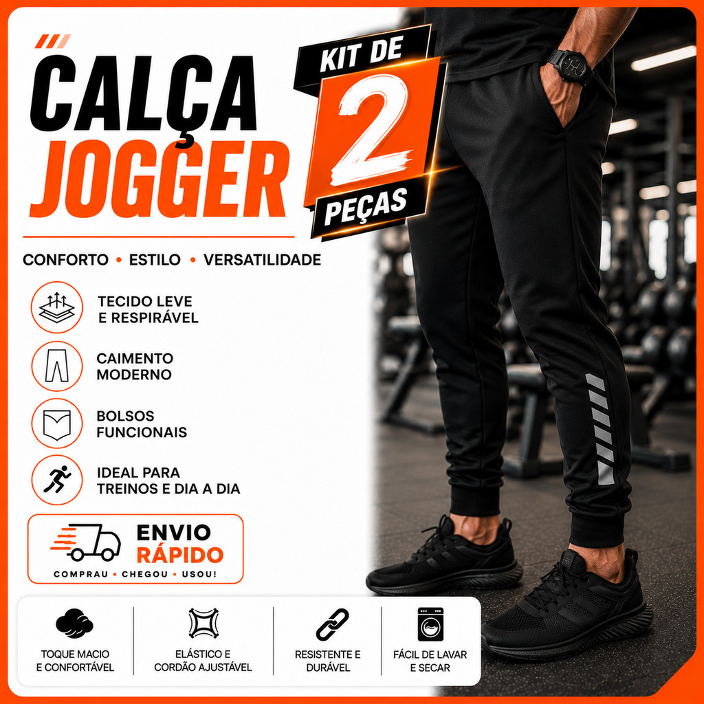 Kit 2 Calça Jogger Esportiva para Treino Academia e Corrida Tecido de Gelo Masculina Calça Jogger